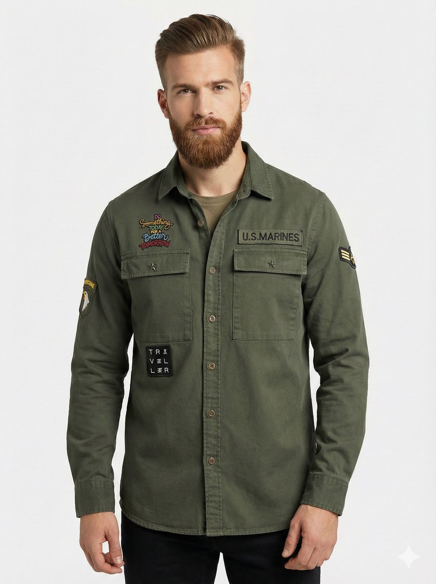 Sobrecamisa militar Skulls & Roses kaki