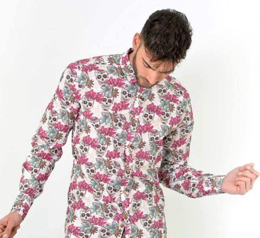Camisa Montesco calavera flor morada - INDOMITO108