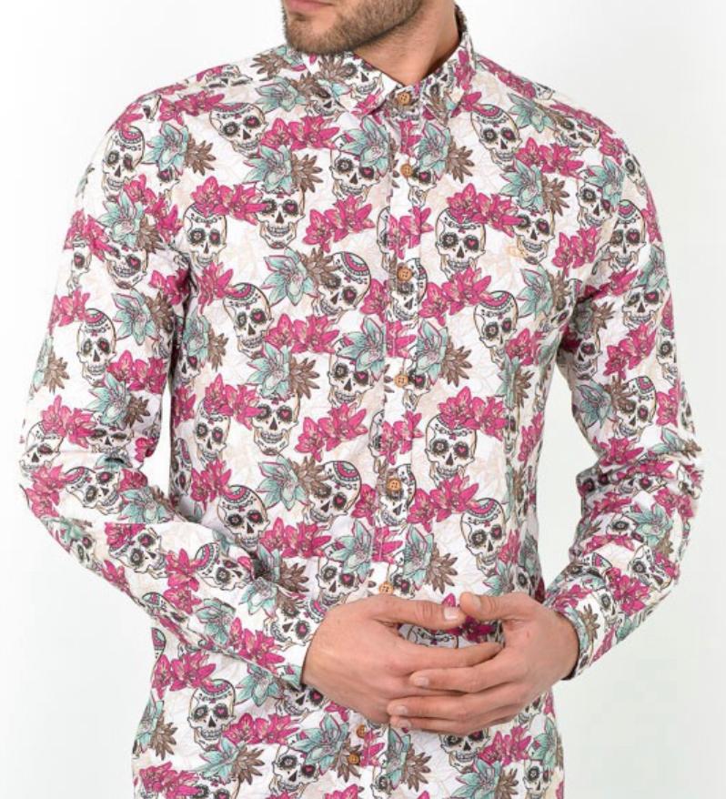 Camisa Montesco calavera flor morada - INDOMITO108