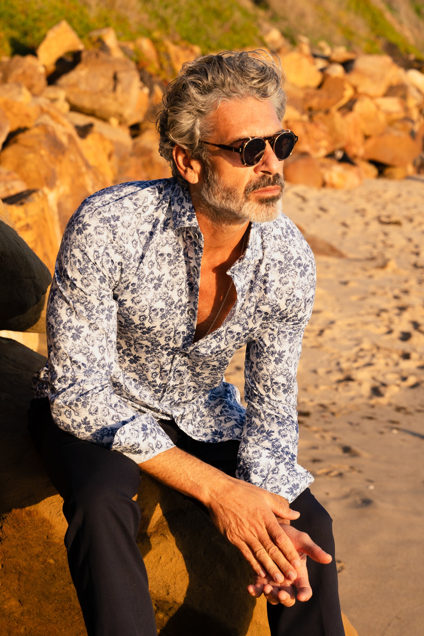 camisa calavera azul, camisas estampadas, camisas originales hombre