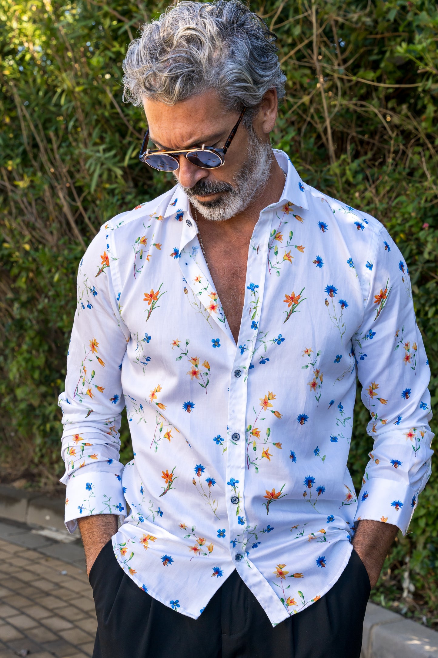 Camisa Montesco flor azul - INDOMITO108