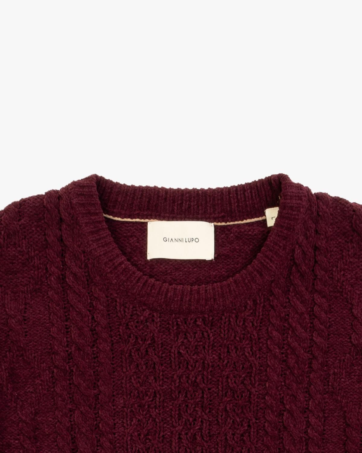 Jersey cuello caja trenzado burdeos