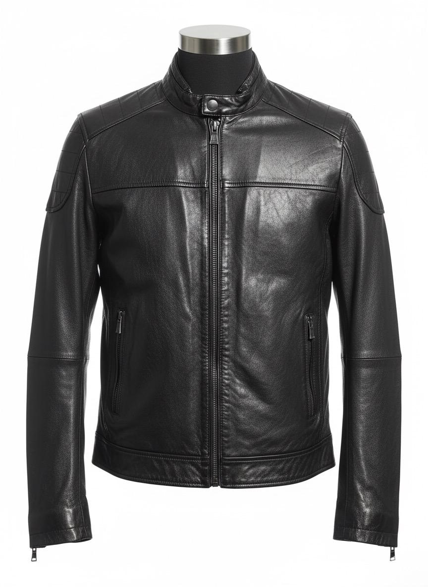 Chaqueta de piel ovina motera negra