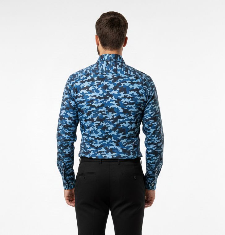 Camisa Estampada Camuflaje Azul Monttesco – Made in Spain