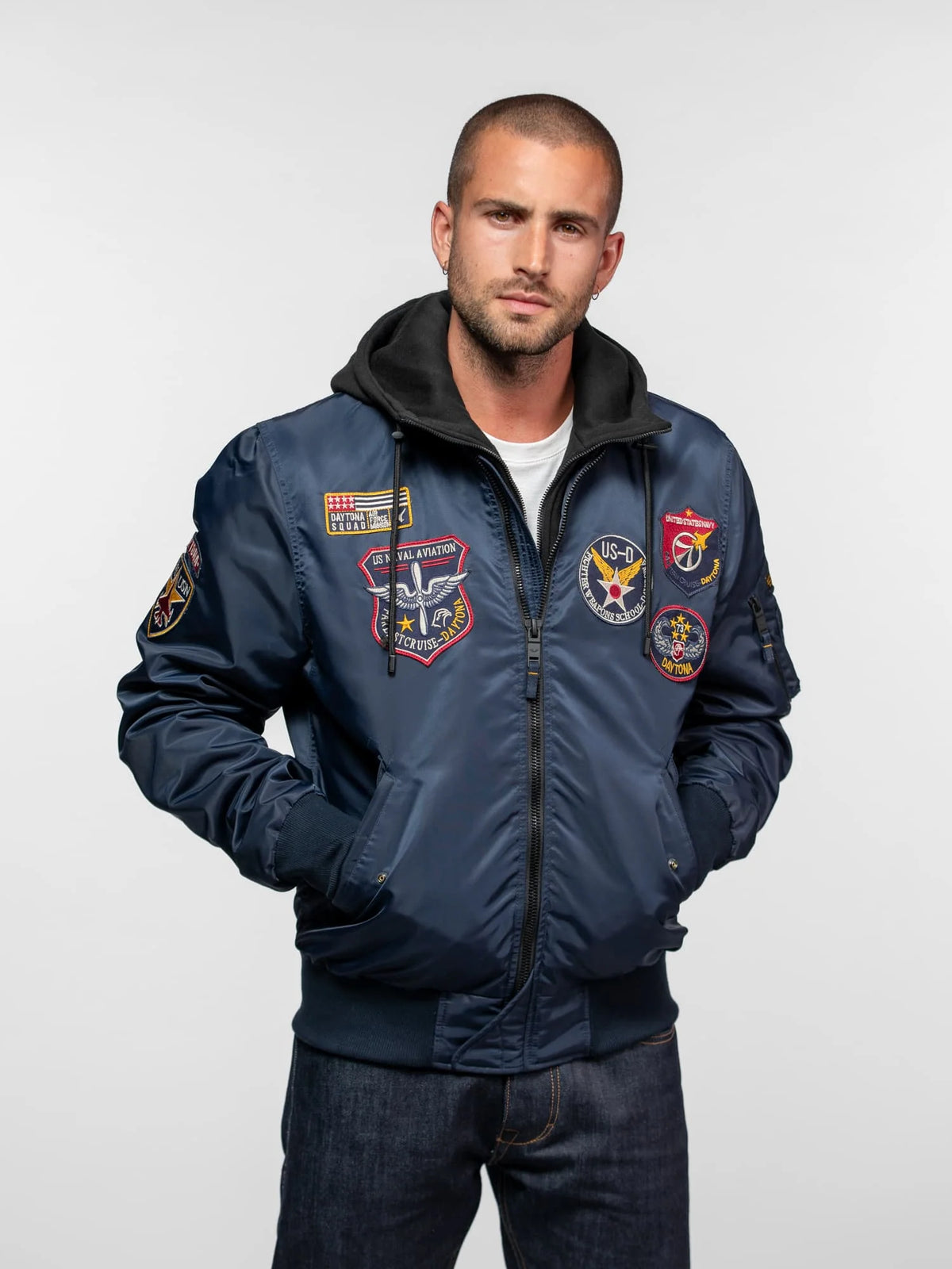 Chaqueta bomber de aviador azul navy