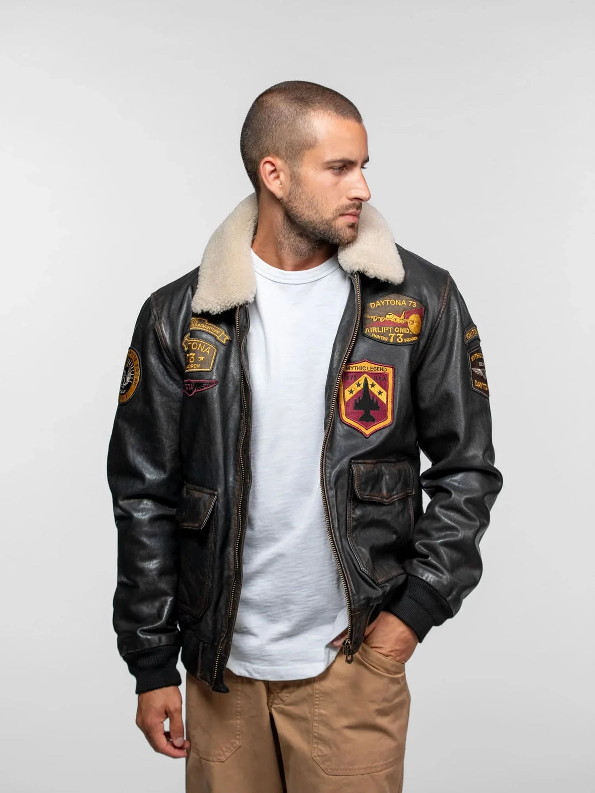 Chaqueta de cuero estilo aviador
