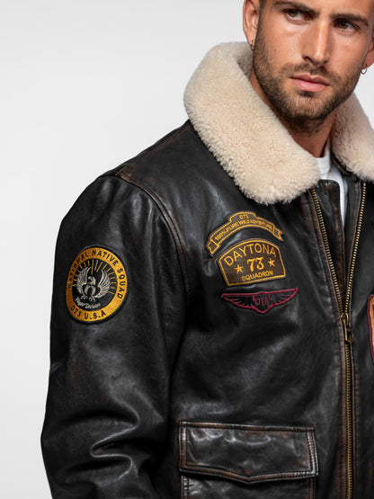 Chaqueta de cuero estilo aviador