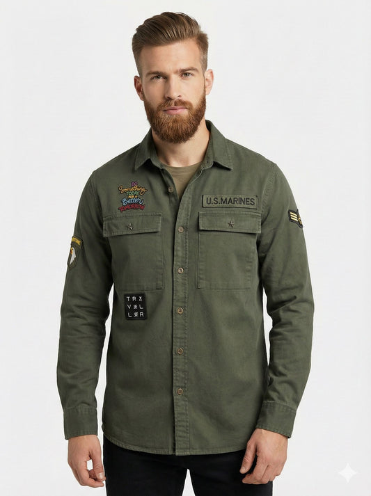 Sobrecamisa militar Skulls & Roses kaki