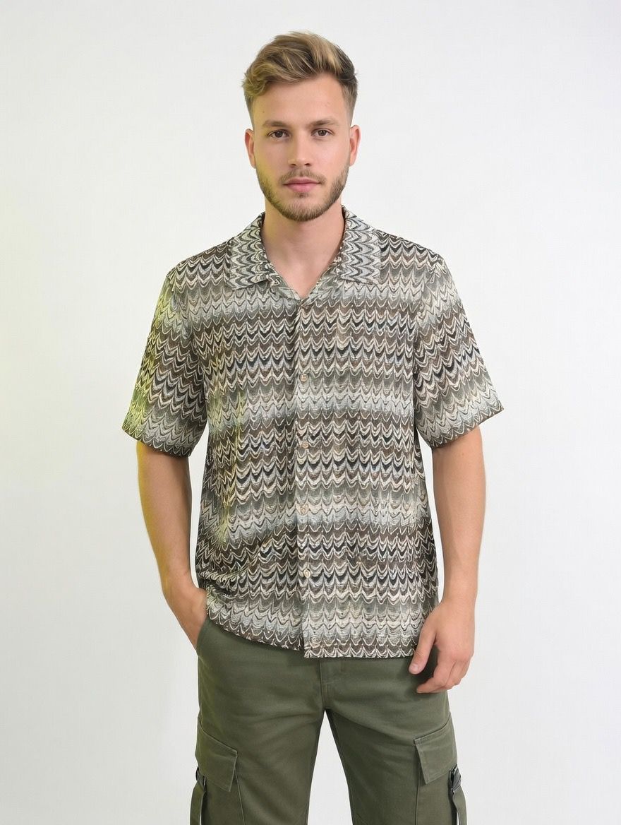 Camisa Hombre Manga Corta Texturizada – Indicode Inshosh sea