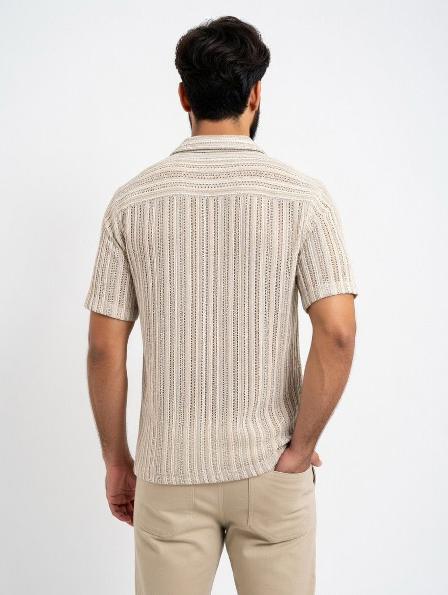 Camisa Hombre Manga Corta Texturizada Beige – Indicode Inphenyl