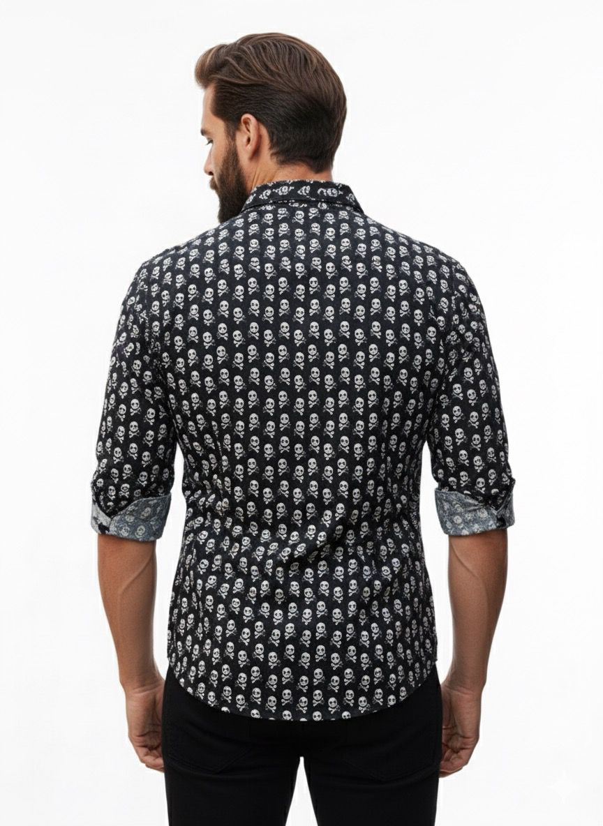 Camisa slim fit calaveras negra Virtual 2193