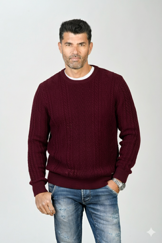 Jersey cuello caja trenzado burdeos