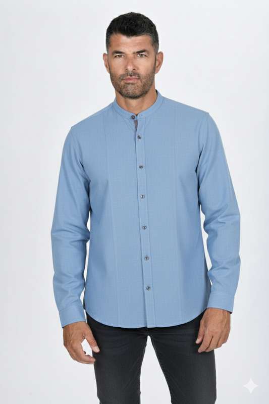 Camisa cuello mao azul Gianni Lupo