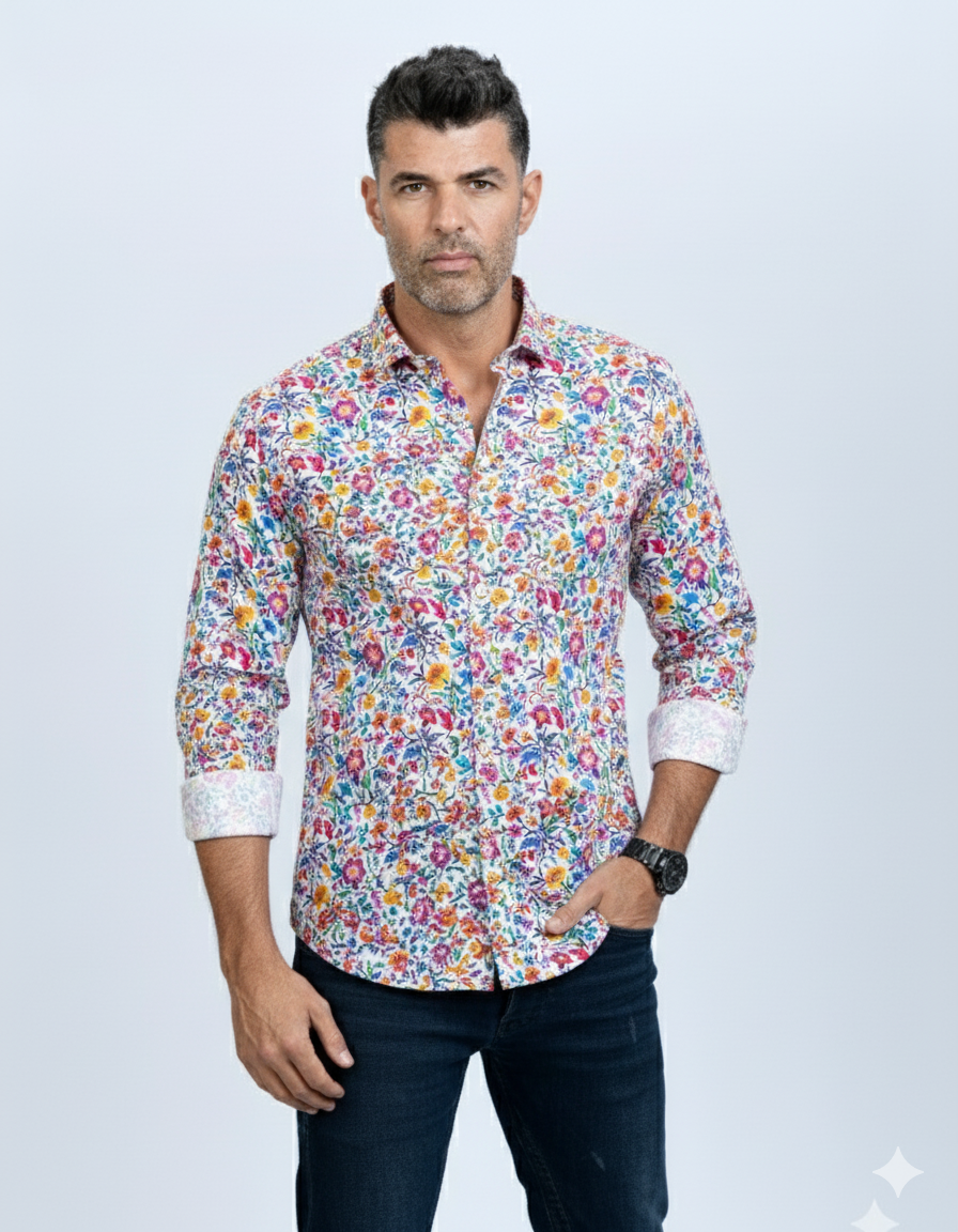 Camisa flor morada Gianni Lupo