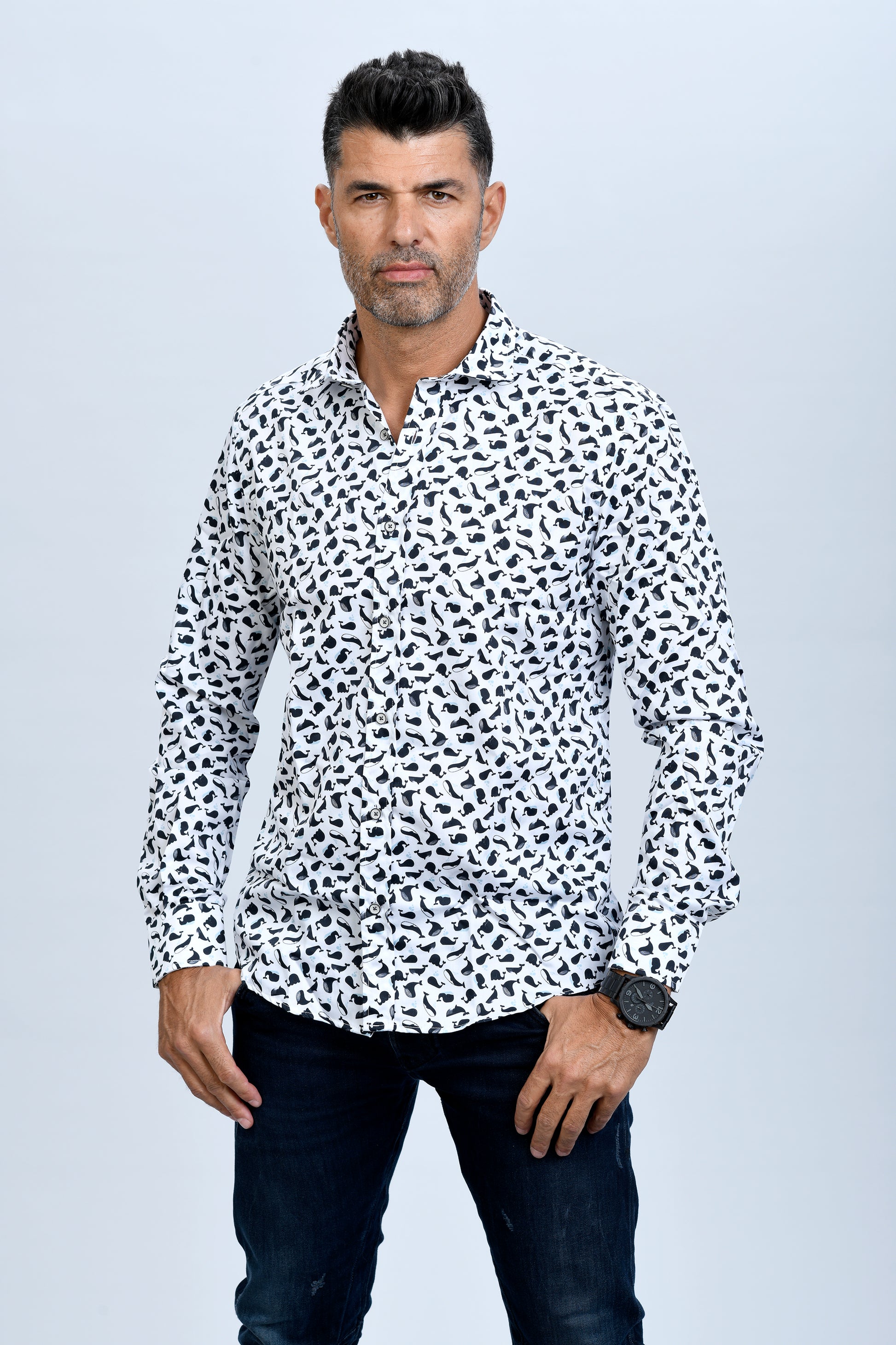 Camisa ballenas, camisas estampadas, camisas originales,camisa monttesco