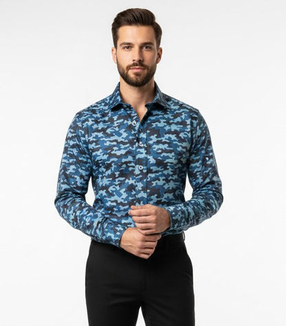 Camisa Estampada Camuflaje Azul Monttesco – Made in Spain