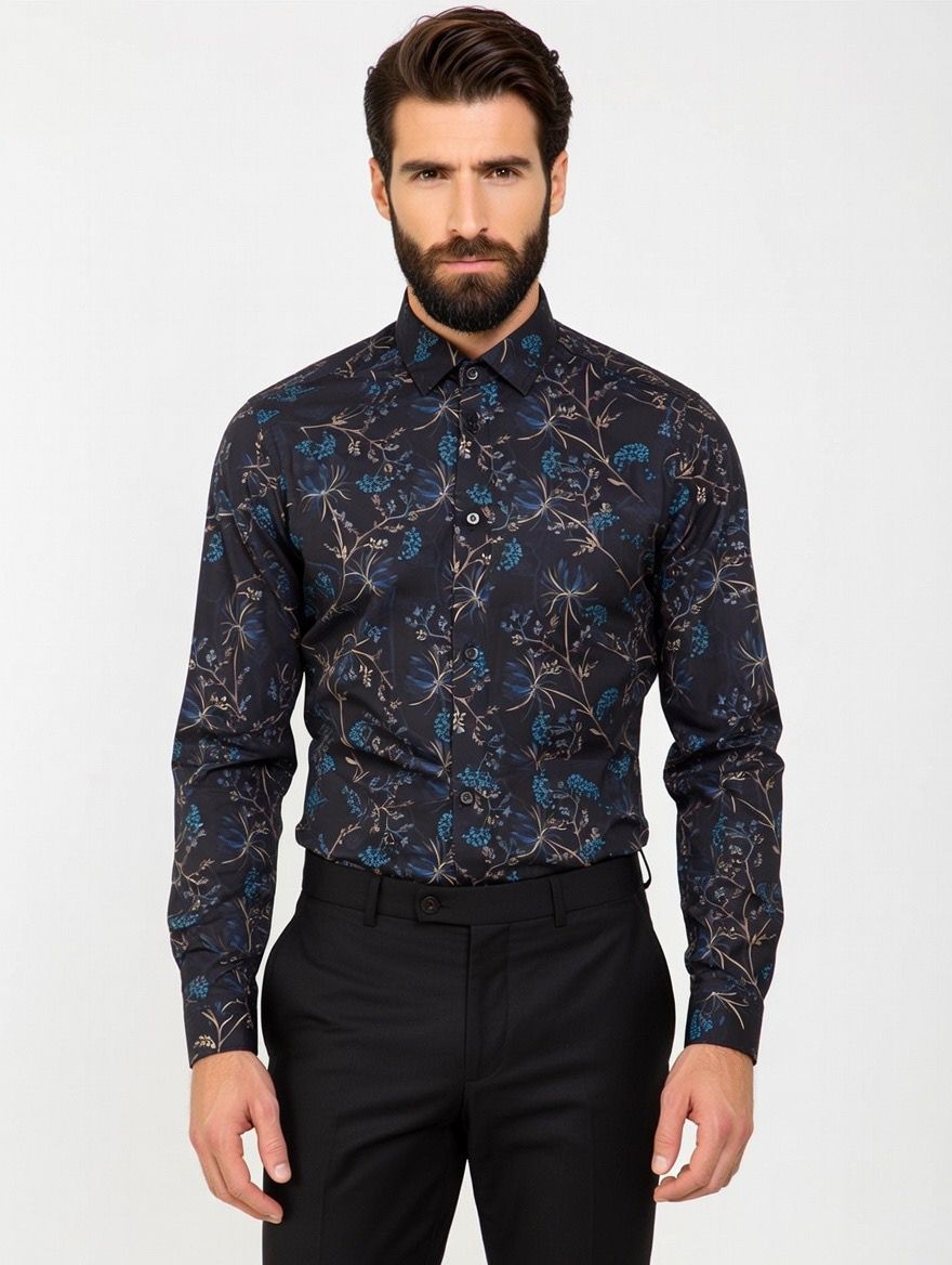 Camisa Estampada Monttesco Japón Dark - 100% Algodón Español