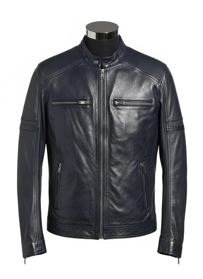 Chaqueta de piel ovina azul noche