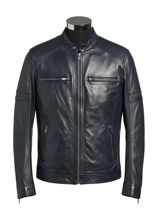 Chaqueta de piel ovina azul noche