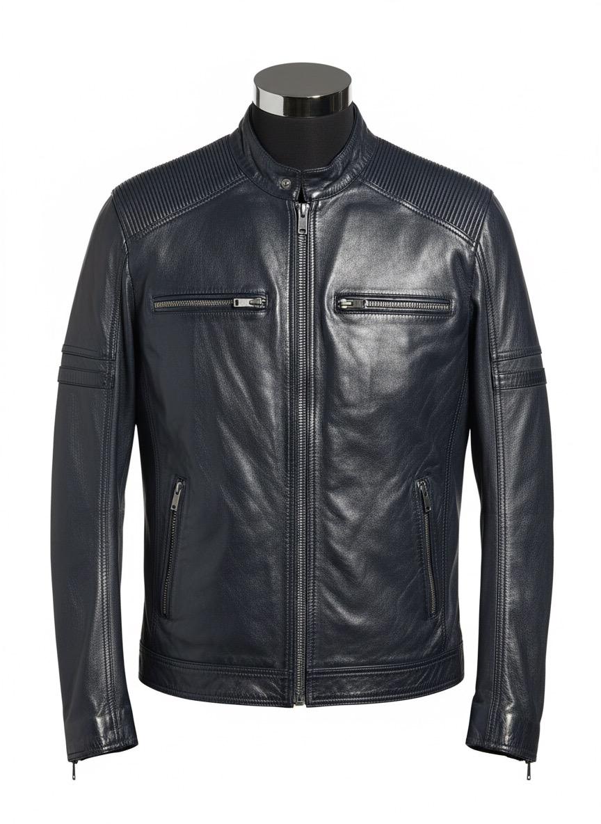 Chaqueta de piel ovina azul noche