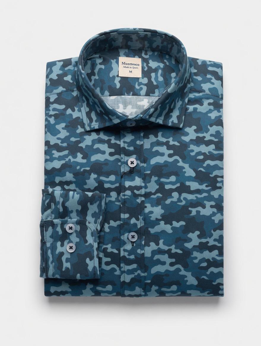 Camisa Estampada Camuflaje Azul Monttesco – Made in Spain