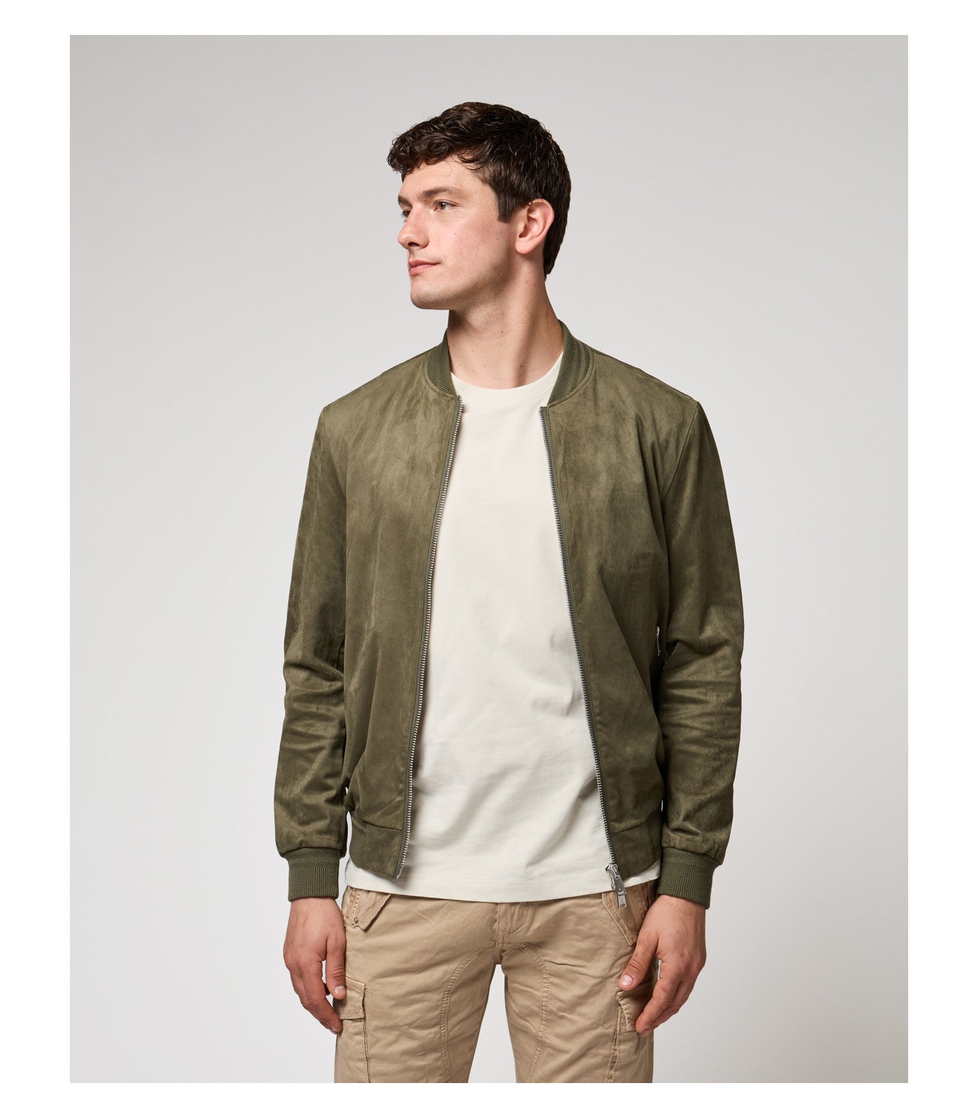 Chaqueta bomber efecto ante Gianni verde militar